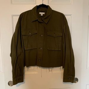 Topshop Army Green Cropped Button Down